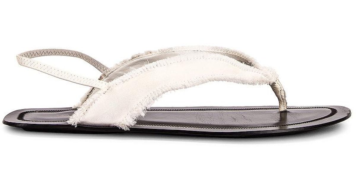 The Row Satin Fray Flat Sandals in Ivory & Black (White) | Lyst UK