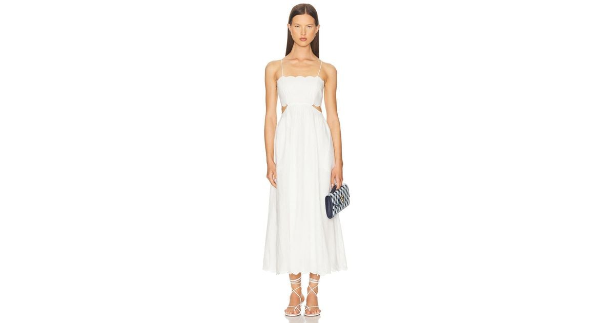 Zimmermann Rhiannon Scallop Midi Dress in White | Lyst