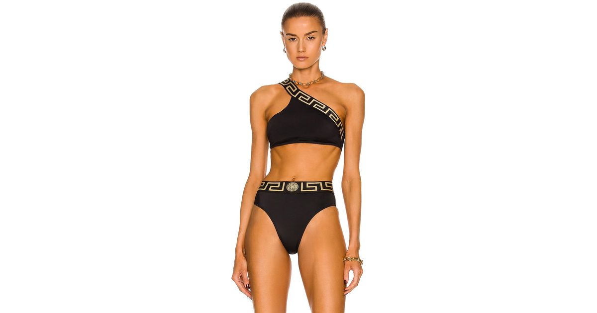 Versace Greca One Shoulder Bikini Top in Black Lyst UK
