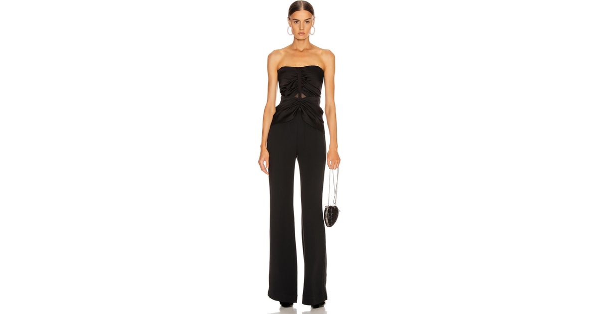ruched strapless jumpsuit