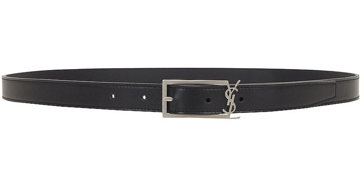 Saint Laurent Leather Boucle New Cassandre Belt in Black for Men Lyst