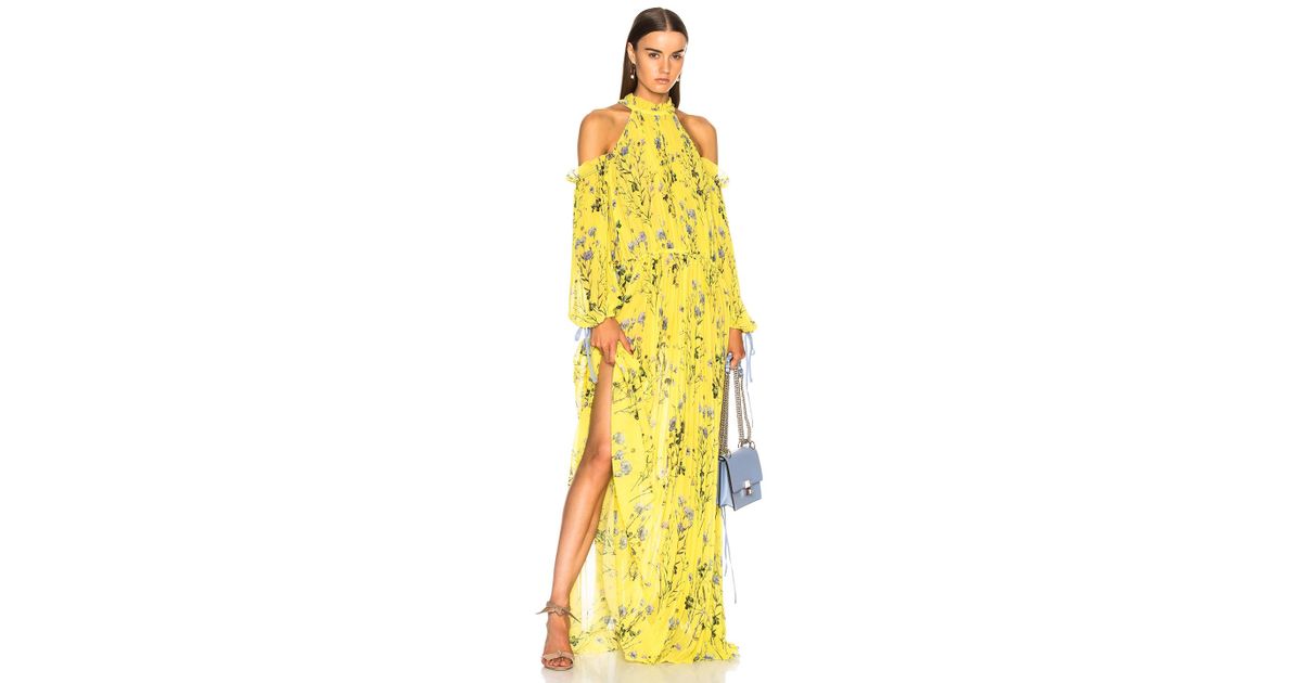 knee length dresses for ladies Yellow Satin Lace Midi Dress  self-portrait