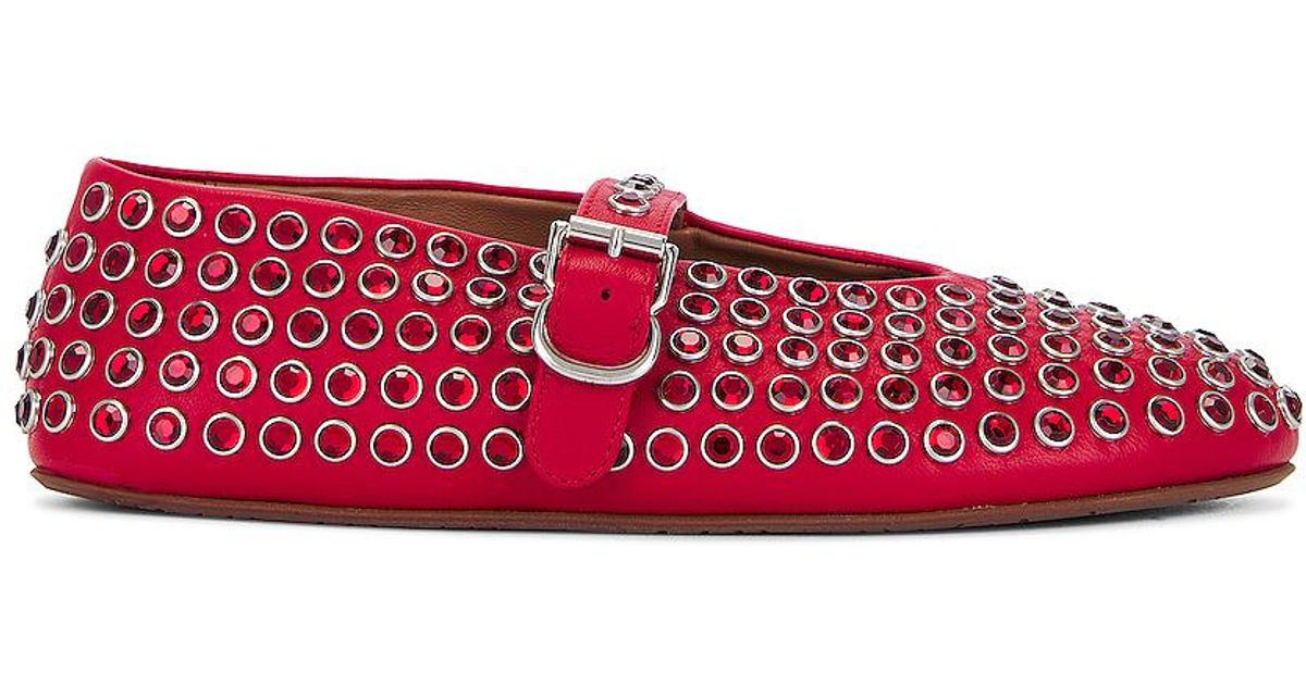 【ALAIA】STRASS スエードゴートスキン製 バレリーナ/ Red ALAÏA GARNET RED STRASS BALLET FLATS |ALAÏA US