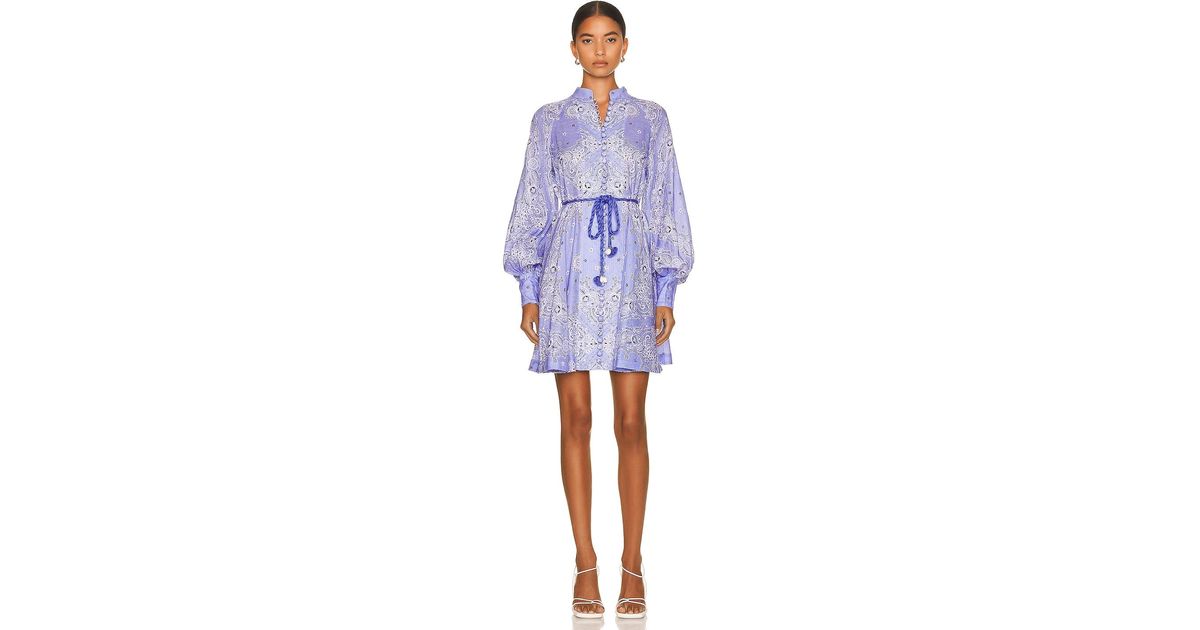 Zimmermann Button Up Mini Dress in Blue Lyst