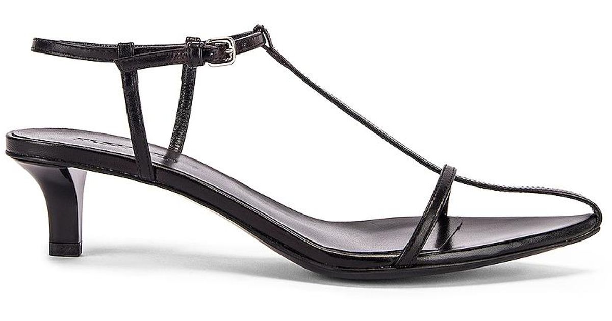 Jil Sander Leather Kitten Heel Sandals in Black - Lyst