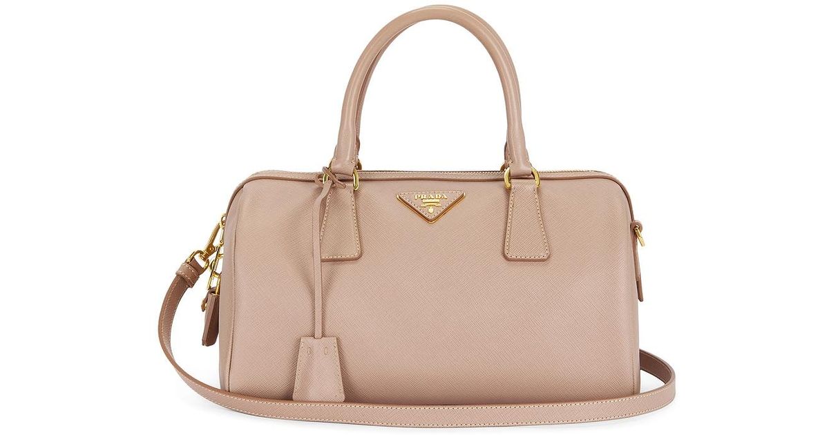 Prada Saffiano Bowler Bag in Pink | Lyst