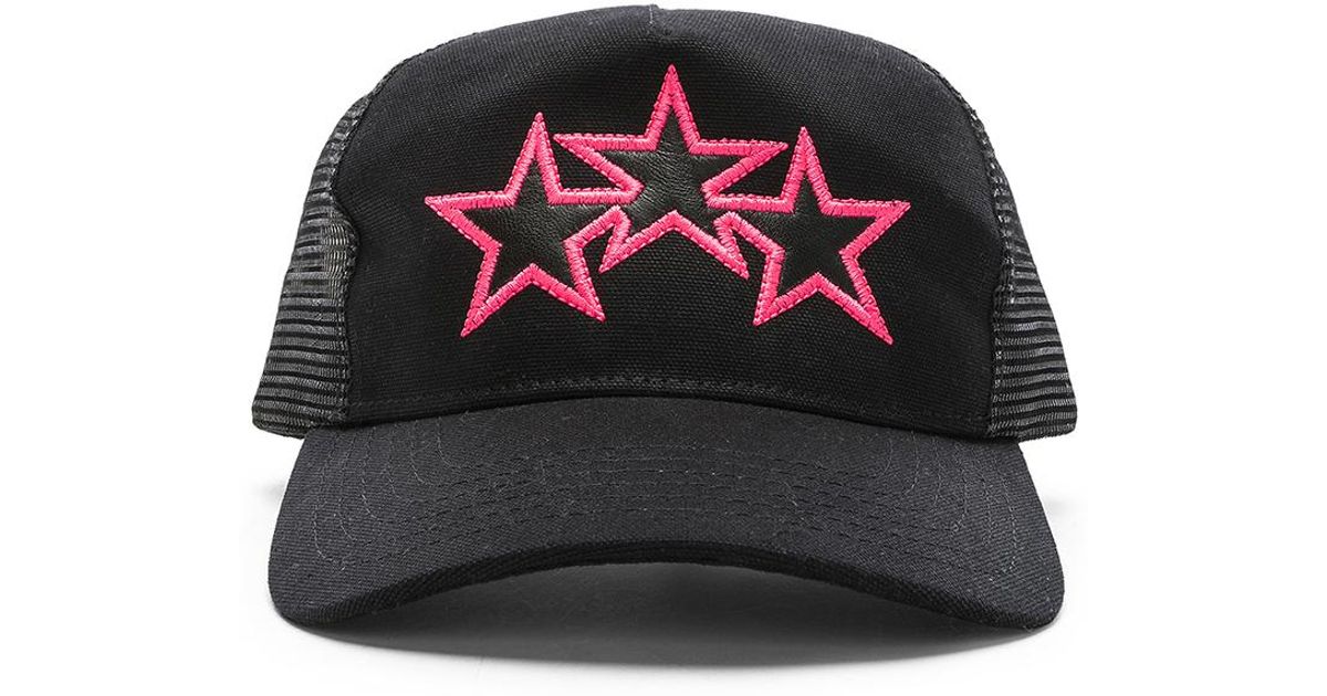 Amiri Canvas Three Star Trucker Hat in Black & Neon Pink (Black) - Lyst