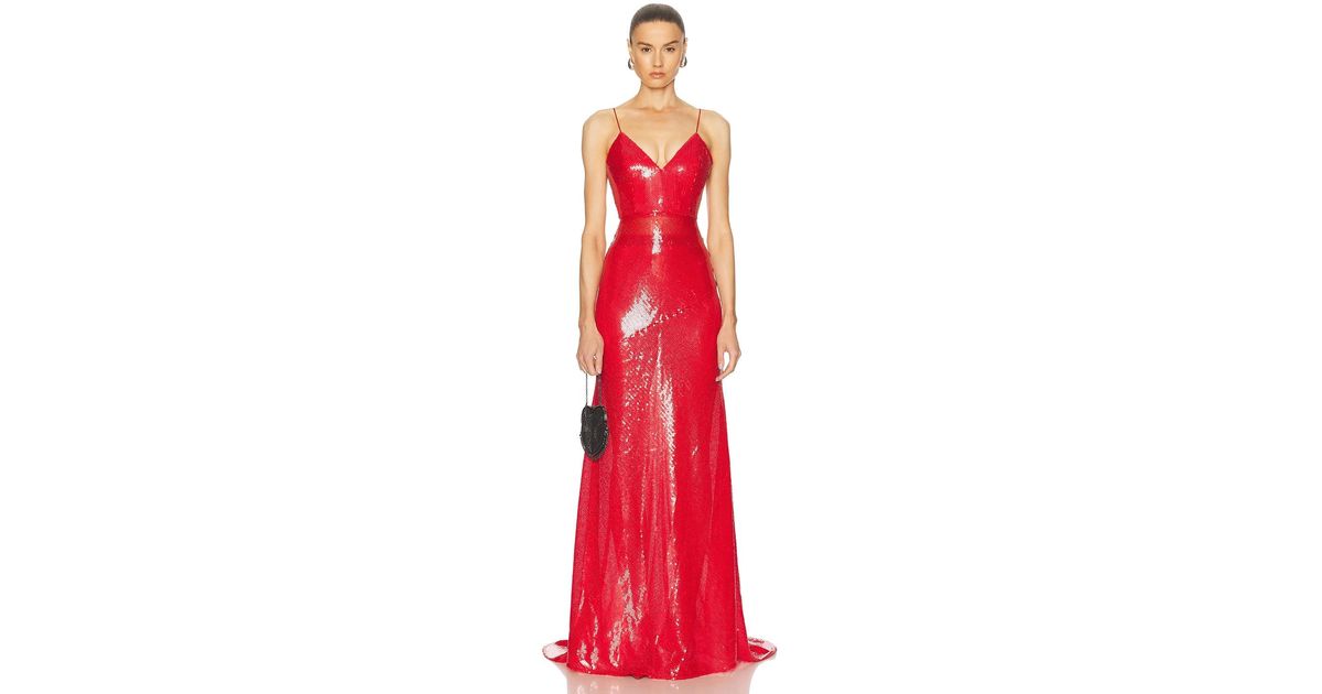 Alex Perry Sequined Bikini Gown in Red | Lyst