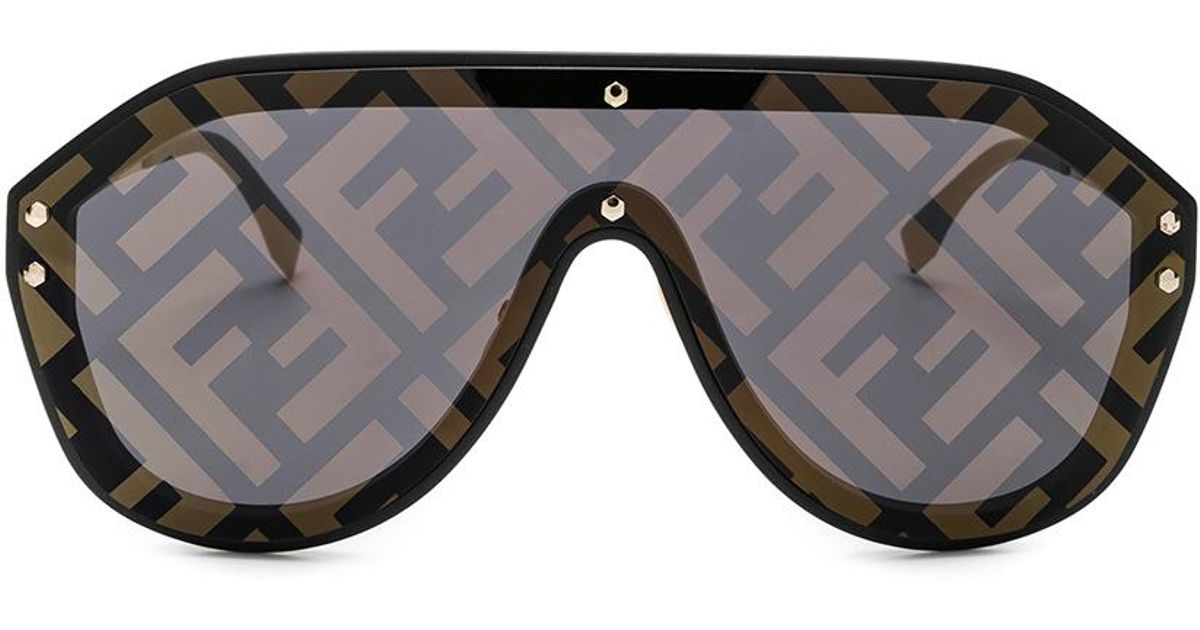 Fendi Leather Logo Face Sunglasses in Metallic | Lyst