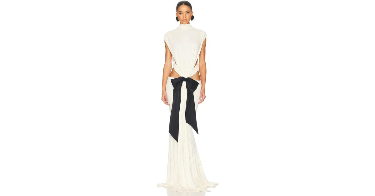 Helsa The Constantina Jersey Dress With Bow in White | Lyst