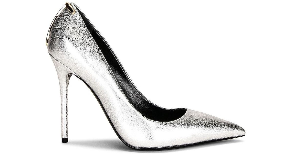 Tom Ford Leather Laminated Iconic T Pump 105 in Silver (Metallic) Lyst UK