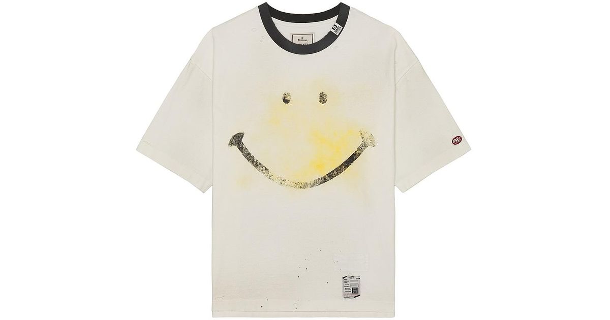 Maison Mihara Yasuhiro Smiley Face Printed Distressed Tee in