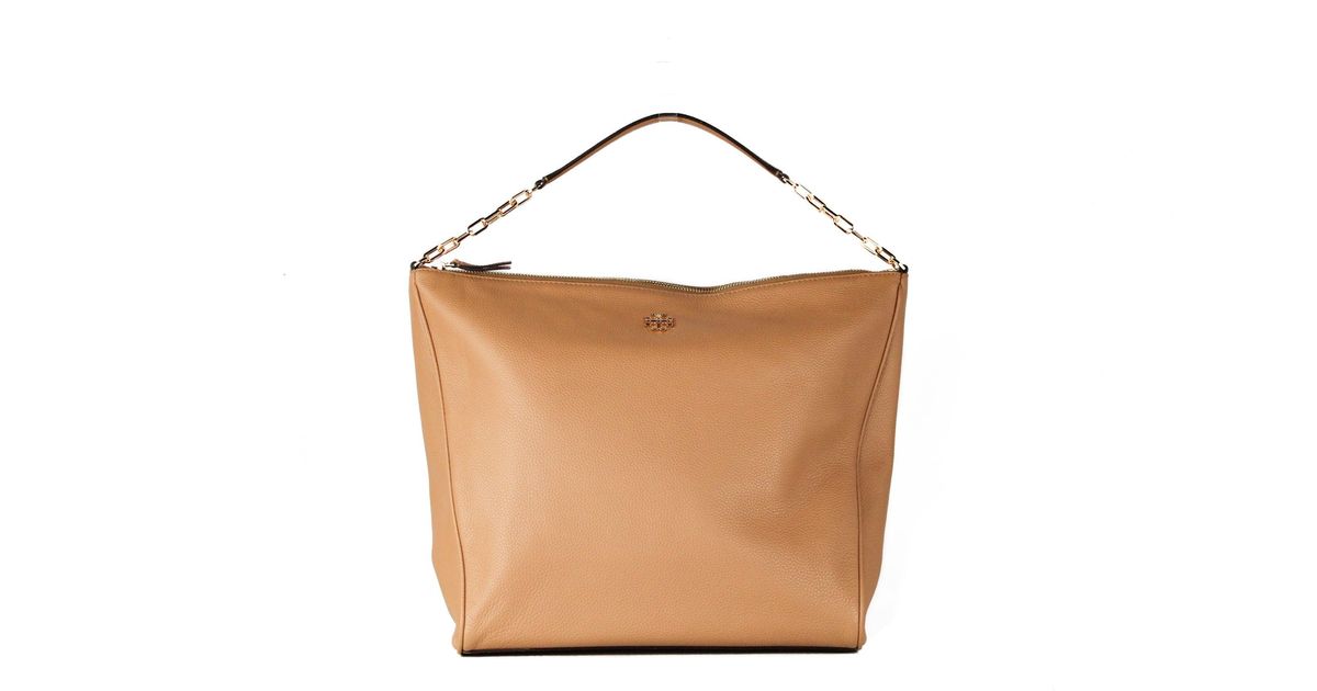 Tory Burch Carter Pebbled Leather Slouchy Hobo Shoulder Handbag in