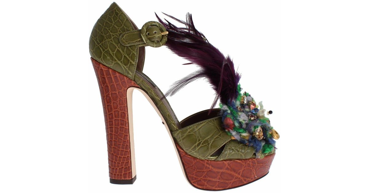 Dolce & Gabbana Green Leather Crystal Platform Sandal Shoes Lyst UK