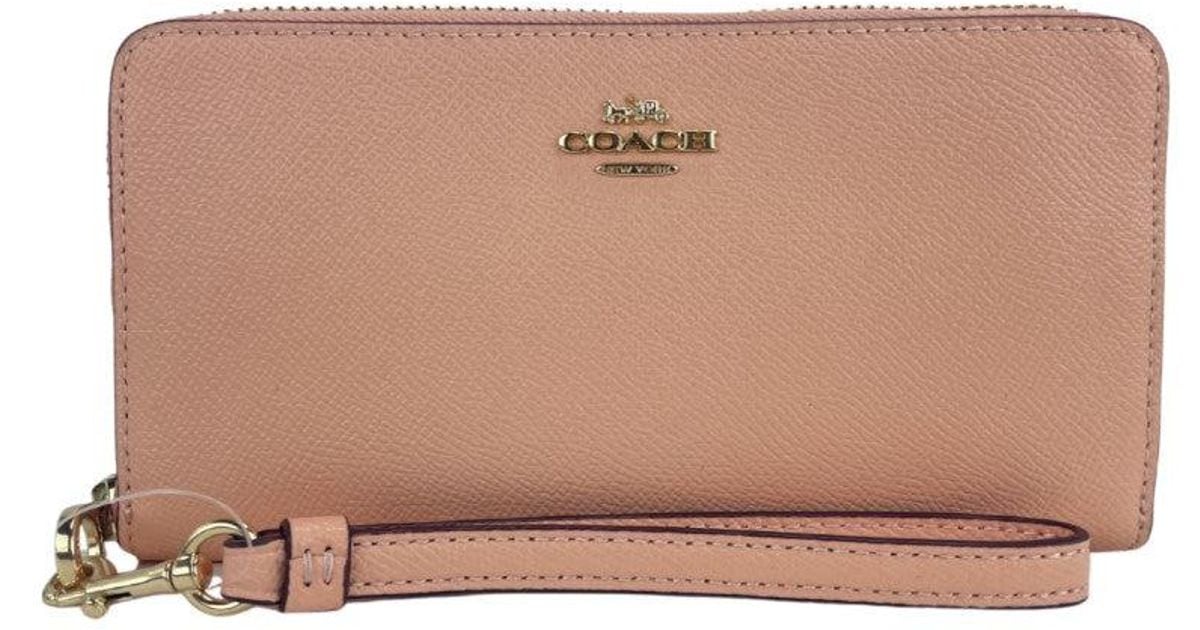 COACH (c3441) Long Faded Blush Crossgrain Leather Zip Around Wristlet