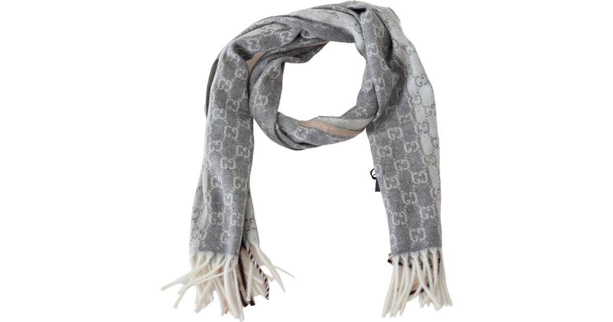 Gucci Lead Grey Cashmere & Wool Paneled GG Logo Scarf in Gray - Lyst