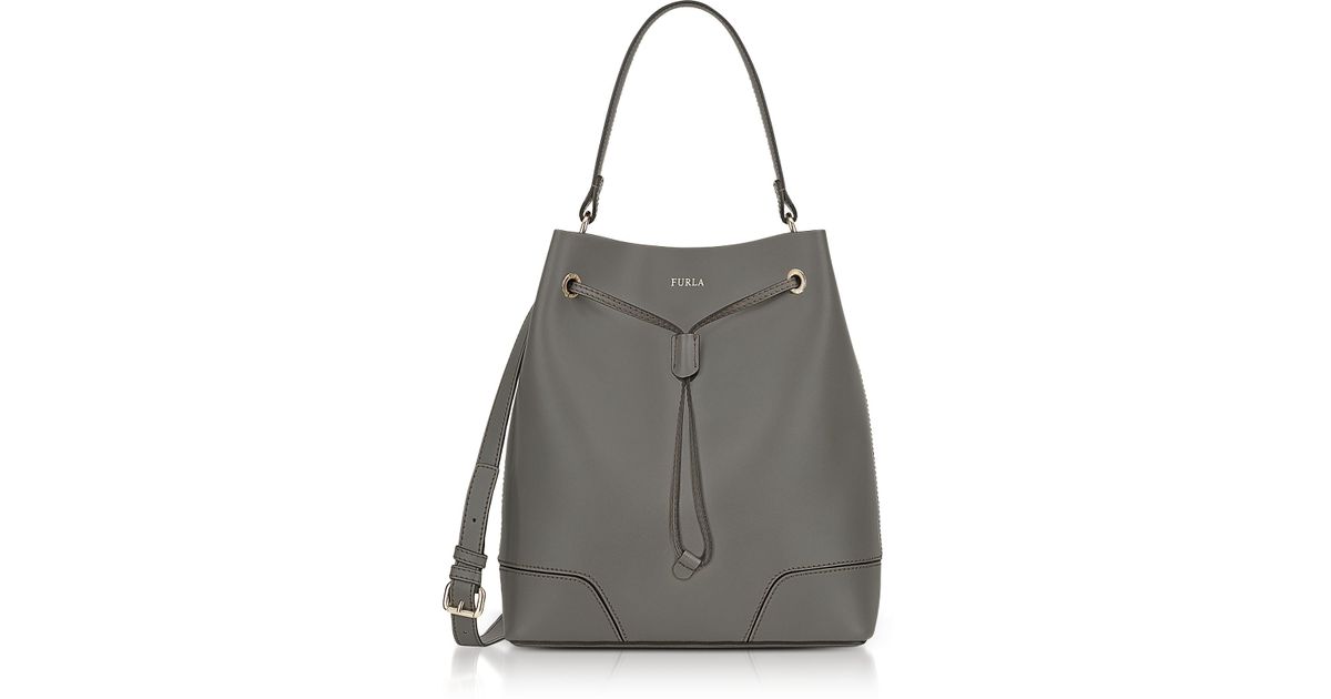 Lyst Furla Stacy M Argilla Leather Bucket Bag In Gray
