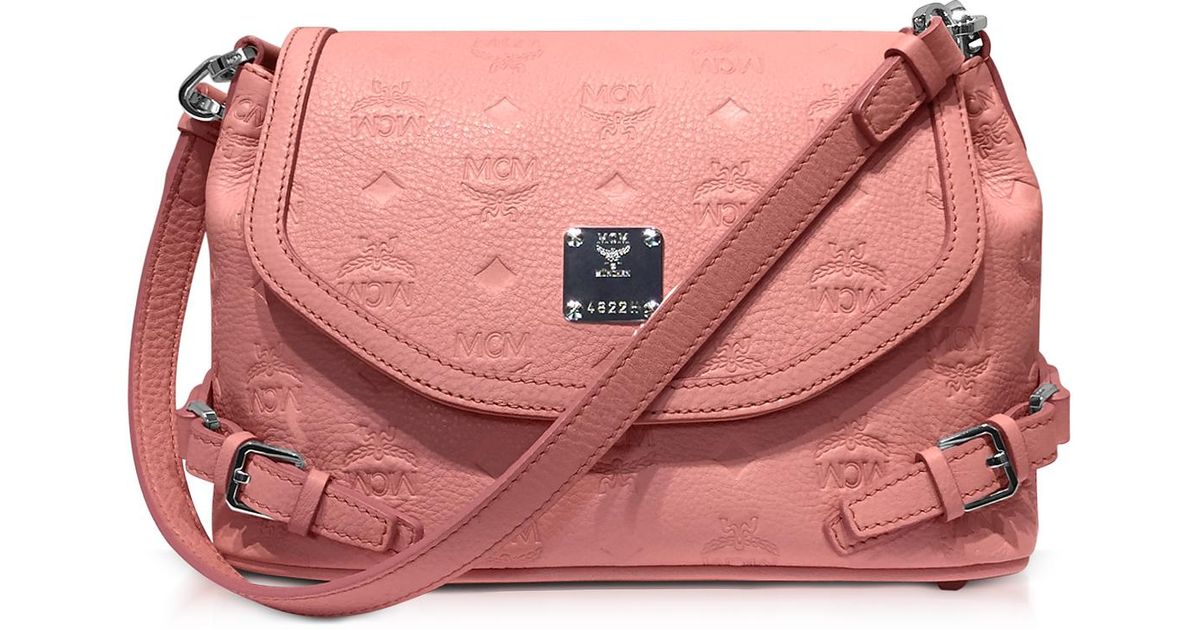 MCM Pink Blush Signature Monogrammed Leather Small Crossbody Bag in Pink - Lyst