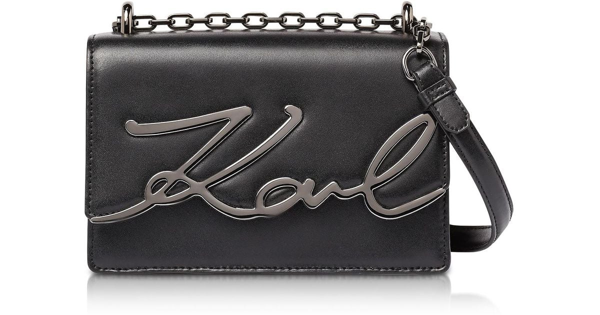 Karl Lagerfeld Leather K/signature Small Shoulder Bag in Black/Black