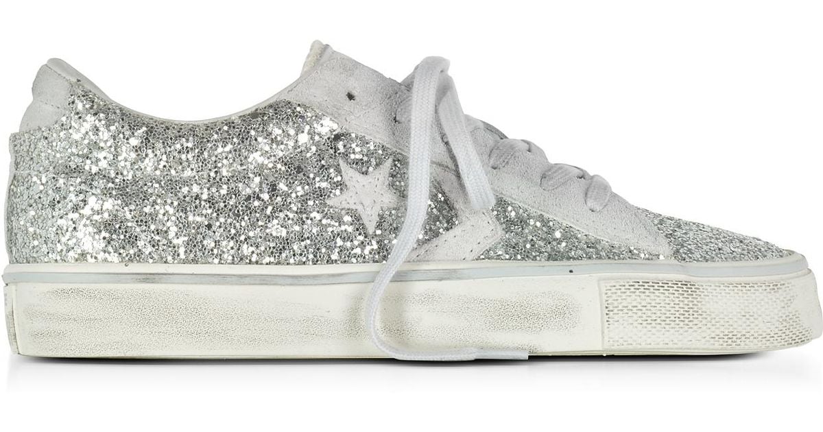 converse pro leather vulc ox text glitter distressed