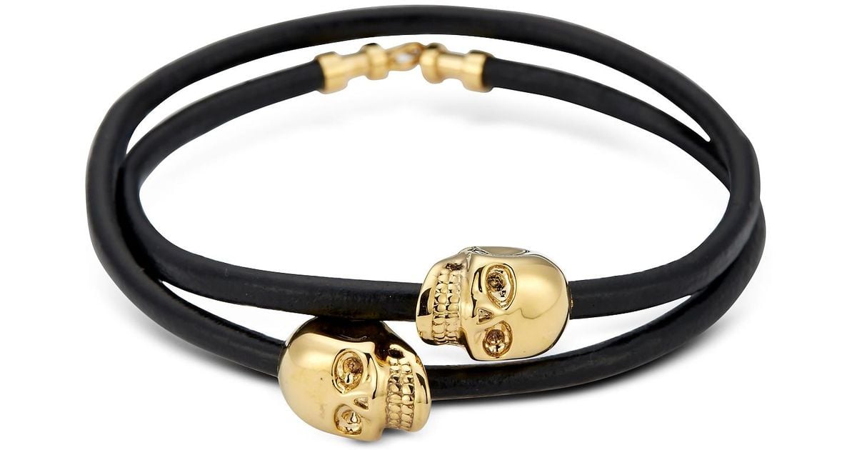 Lyst Northskull Black Leather 18 Kt Gold Skull Double Wrap Lyst Northskull Black Leather 18 Kt Gold Skull Double Wrap Bracelet In For Men