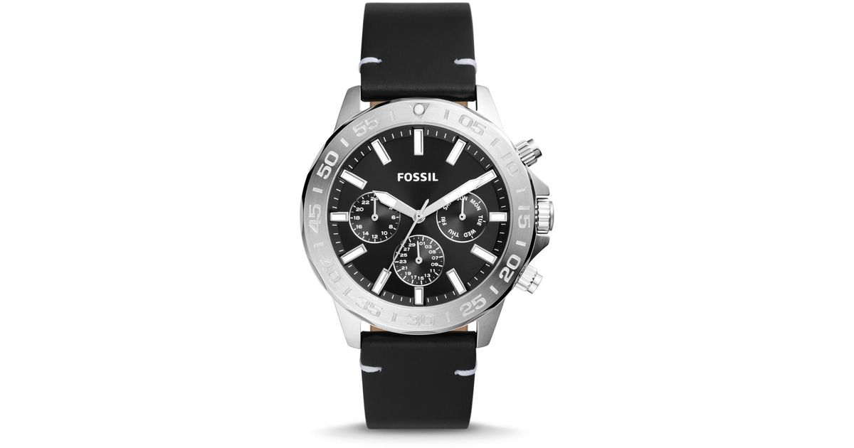 Fossil Bannon Multifunction Black Leather Watch | Lyst