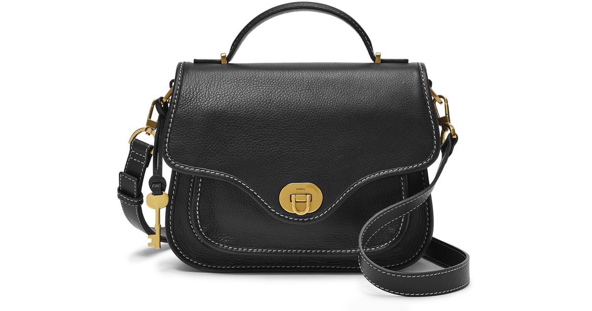Fossil Leather Heritage Top Handle Crossbody in Black | Lyst