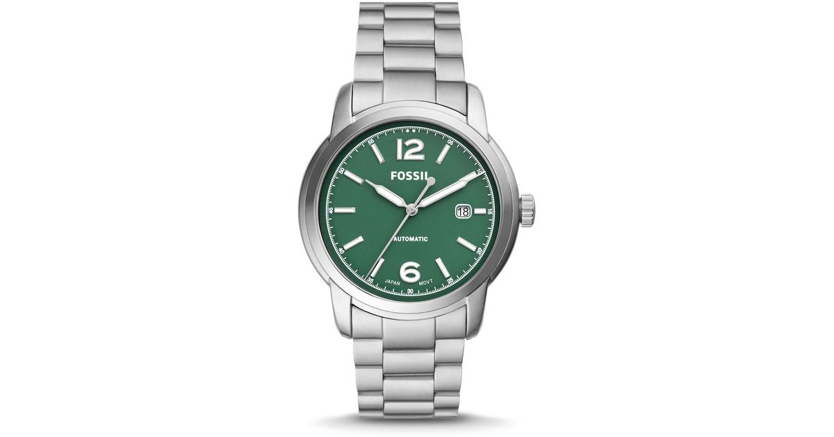 Fossil Heritage Automatic Stainless Steel Watch in Green for Men Lyst