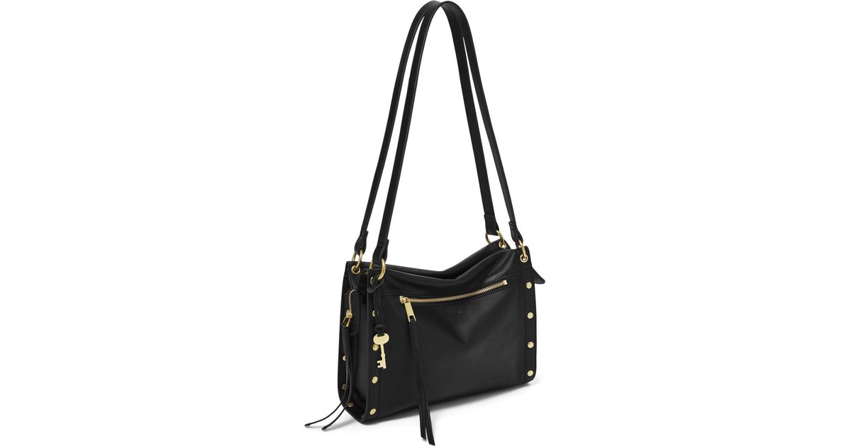 fossil black leather satchel