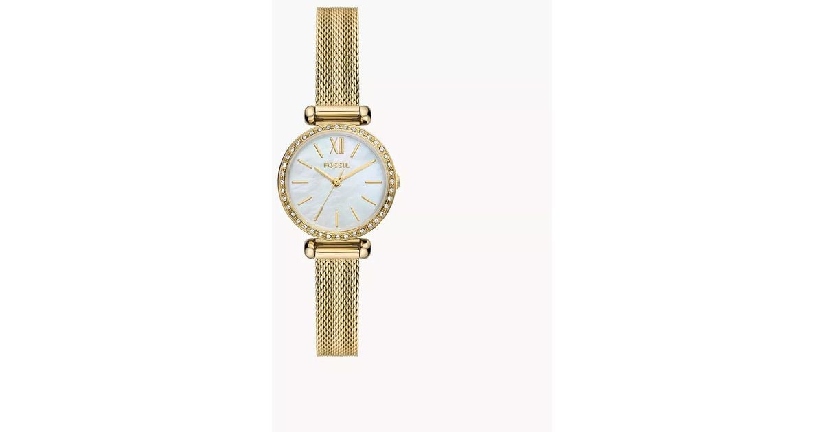 Fossil Tillie Mini Three hand Gold tone Stainless Steel Mesh Watch in White Lyst Canada
