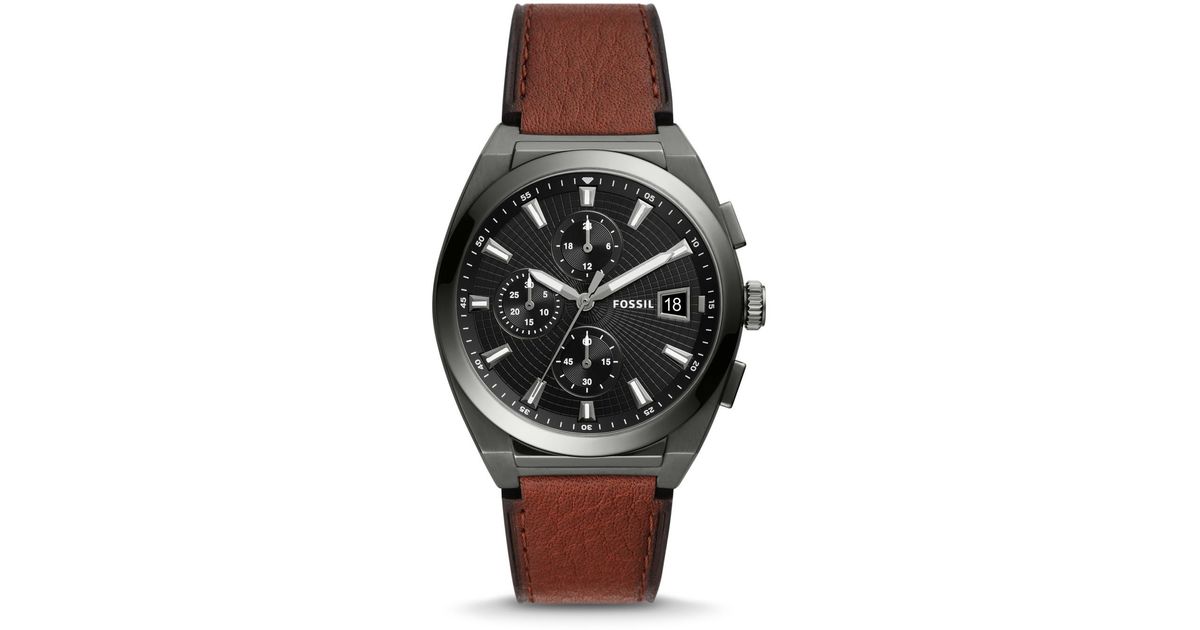 Fossil Everett Chronograph Amber Leather Watch in Brown for Men - Lyst