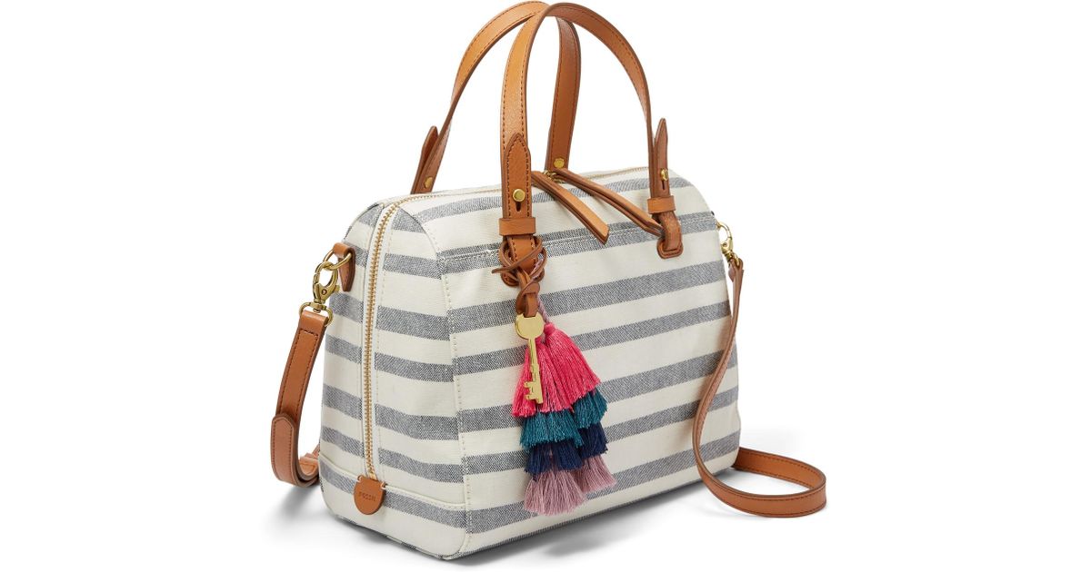fossil fiona satchel blue stripe