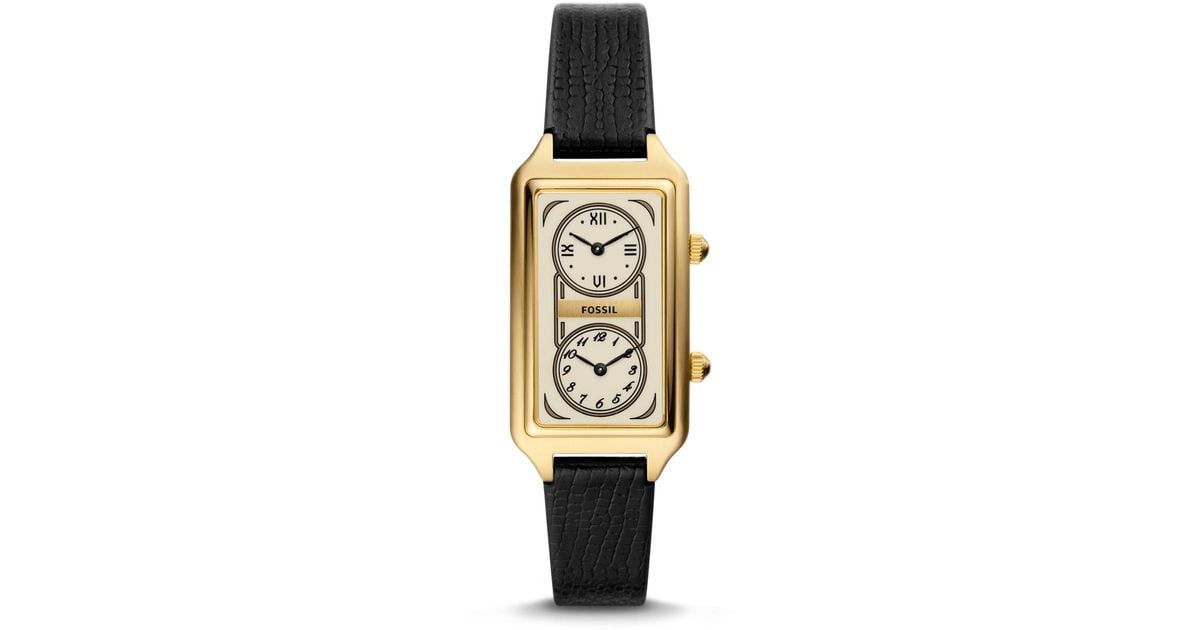 Fossil Raquel Dual Time Black Leather Watch in Metallic Lyst Fossil Raquel Dual Time Black Leather Watch in Metallic Lyst