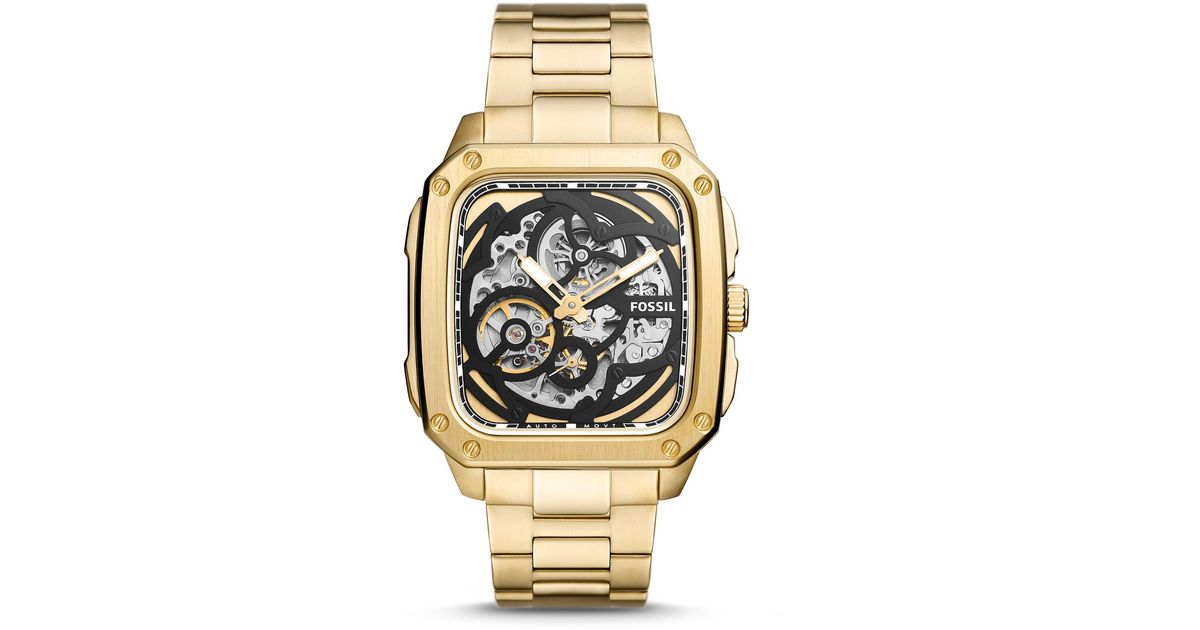 Fossil Satin Inscription Automatic Goldtone Stainless Steel Watch in