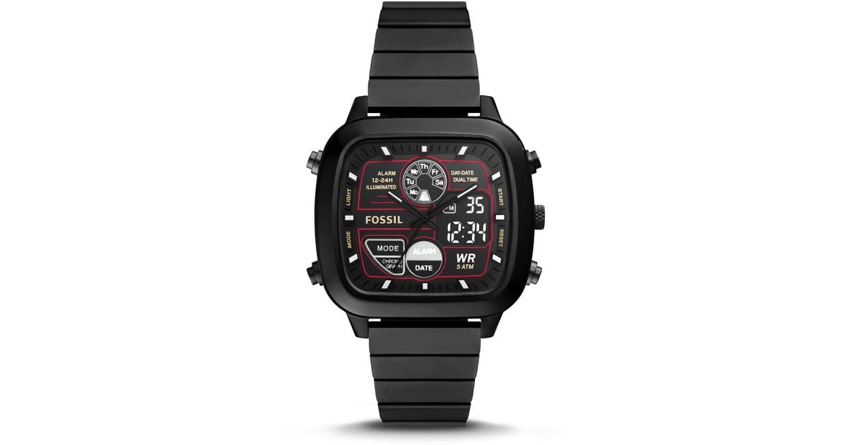 Fossil Retro Analog digital Black Stainless Steel Watch for Men Lyst Canada
