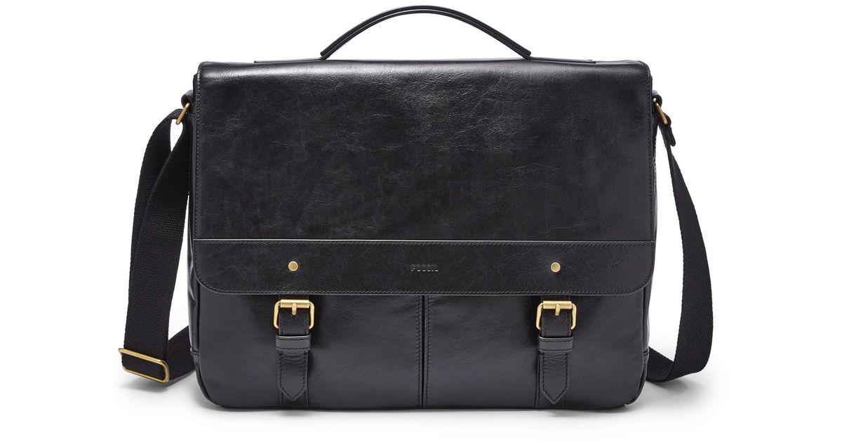 Fossil Leather Miles Messenger in Black 