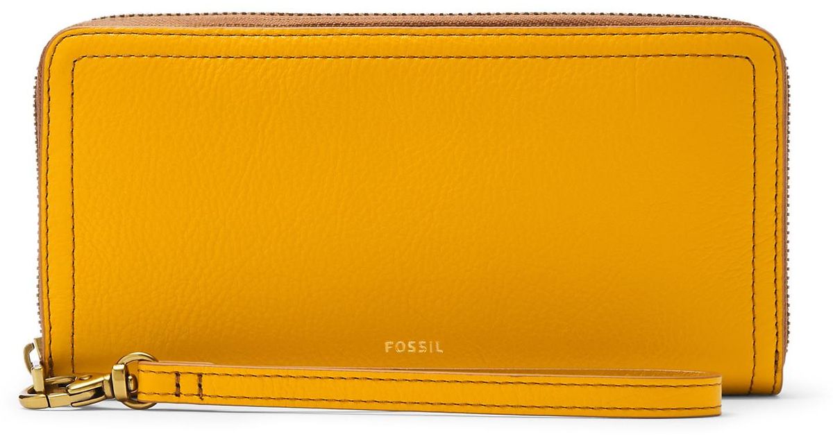 Fossil Leather Logan Rfid Zip Around Clutch in Yellow Lyst