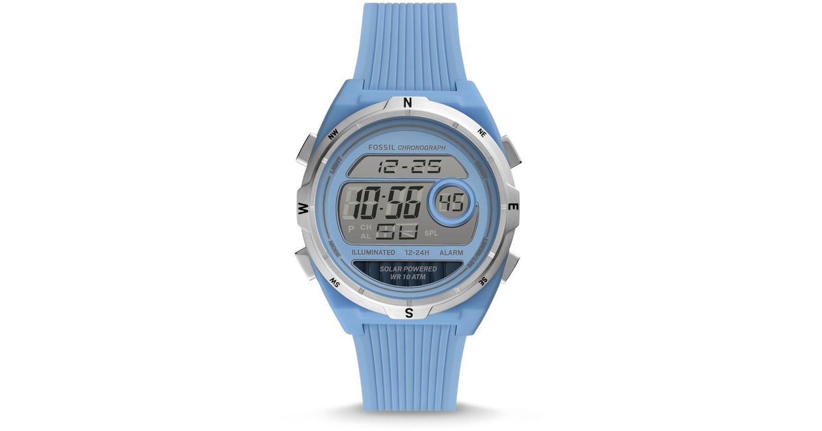 Fossil Everett Digital Blue Silicone Watch | Lyst
