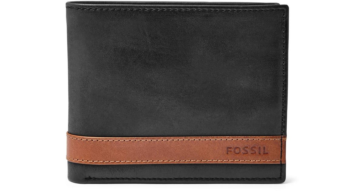 Fossil Quinn Leather Bifold With Coin Pocket Wallet in Black for Men