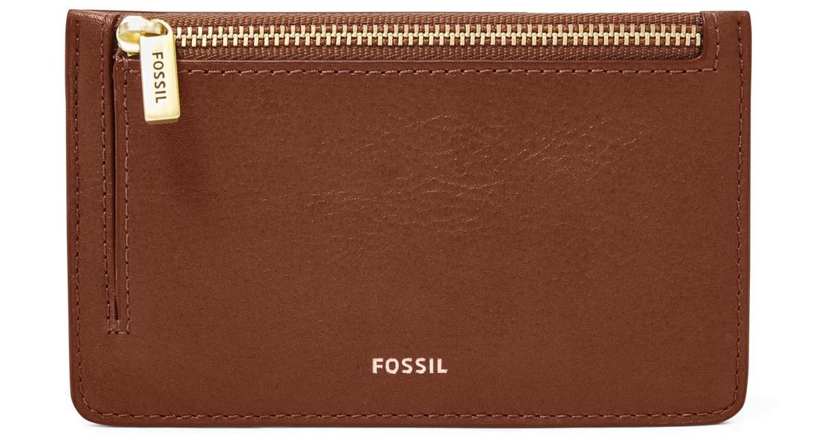 Fossil Synthetic Logan Leather Wallet Slim Minimalist Zip Card Case With Keychain in Brown Lyst