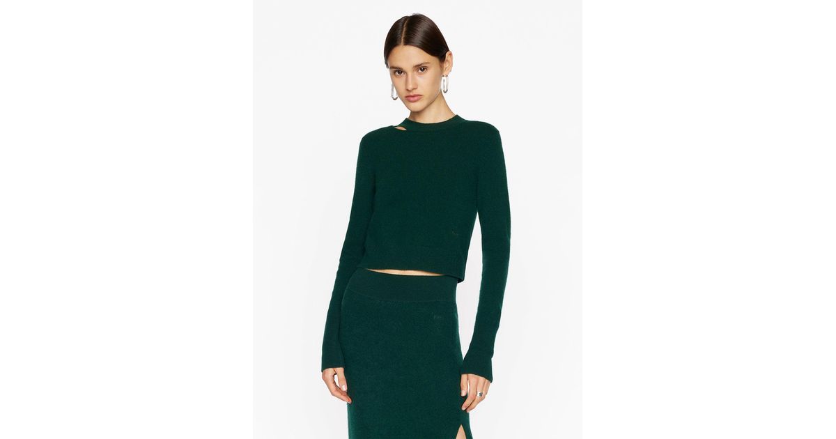 FRAME Cut Out Crew Sweater in Green 