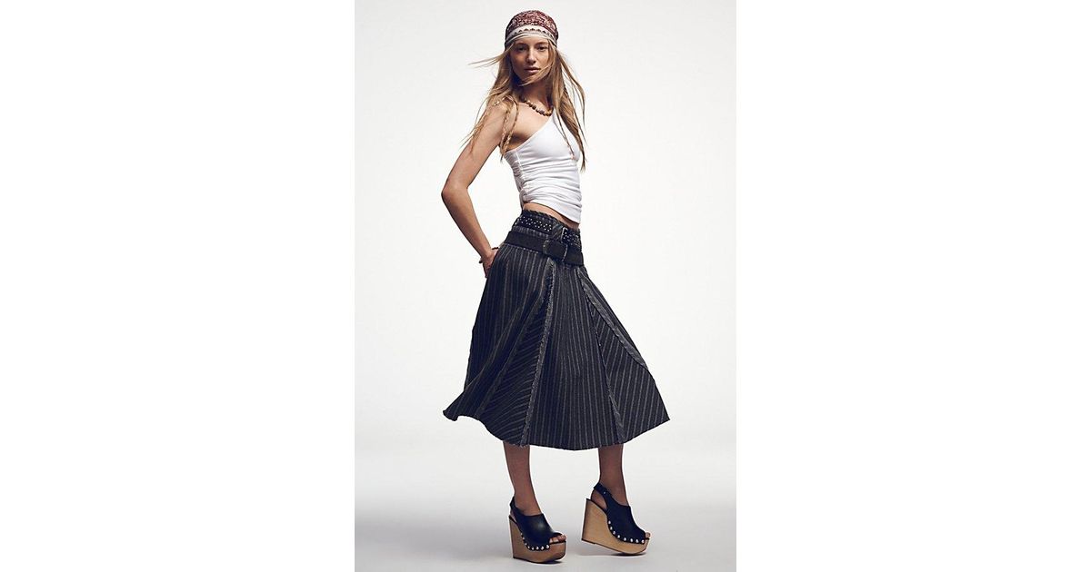 Free People Pinstripe A-Line Midi Skirt in Red | Lyst