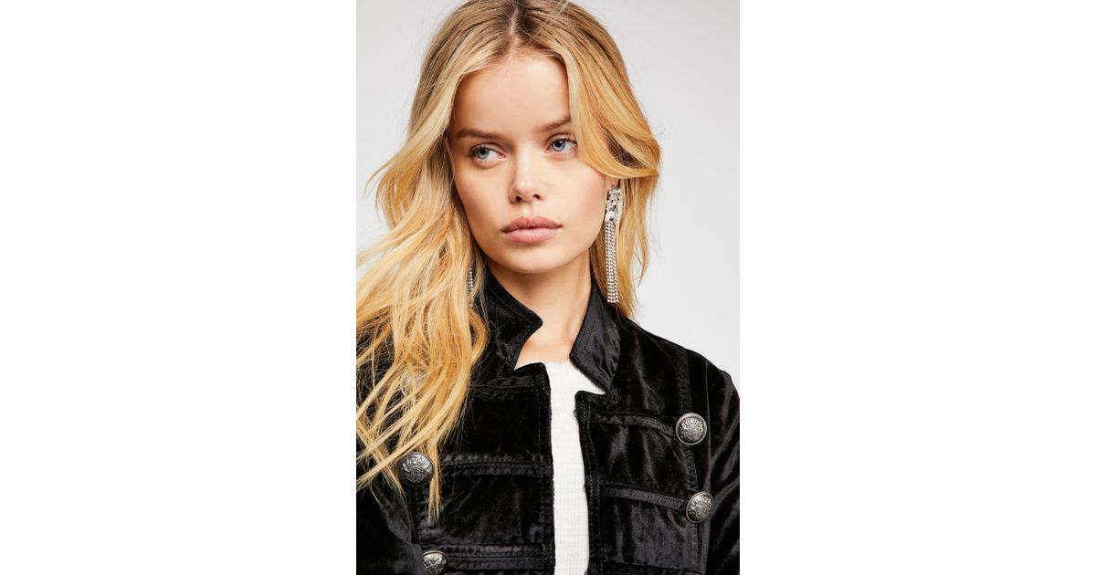 Free People Fitted Velvet Military Jacket in Black Lyst