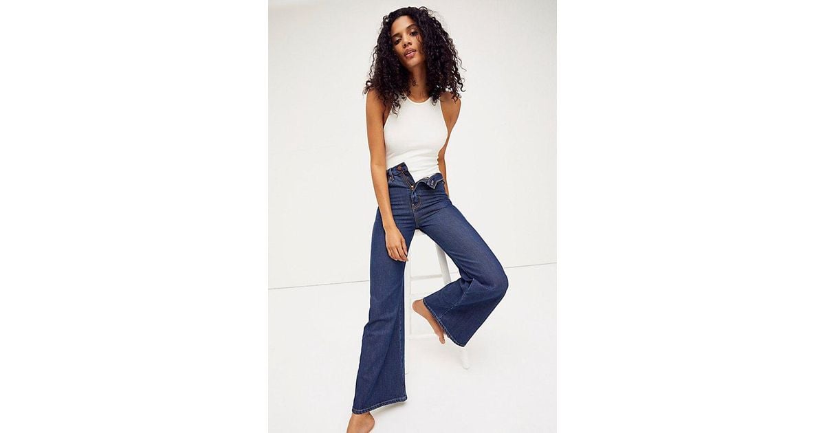 Free People Wrangler Wanderer High Rise Flare Jeans in Blue