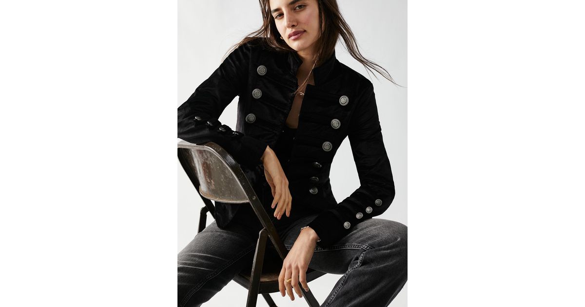 Free People Velvet Military Jacket in Black Lyst