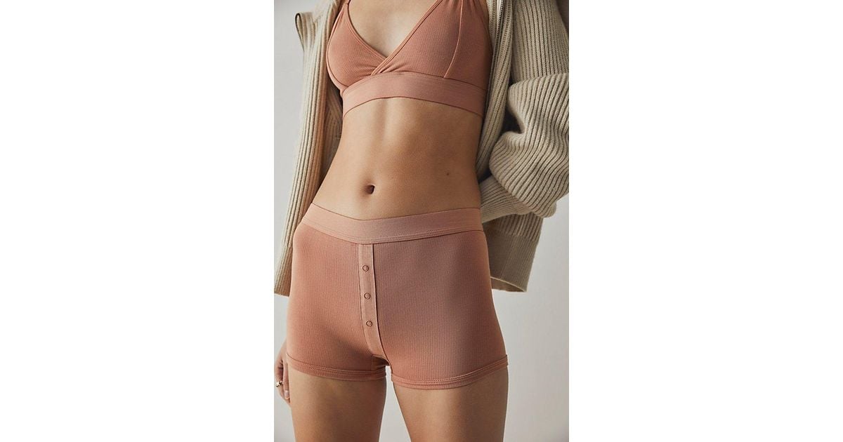 Free People Ribbed Femme Boxer in Brown | Lyst