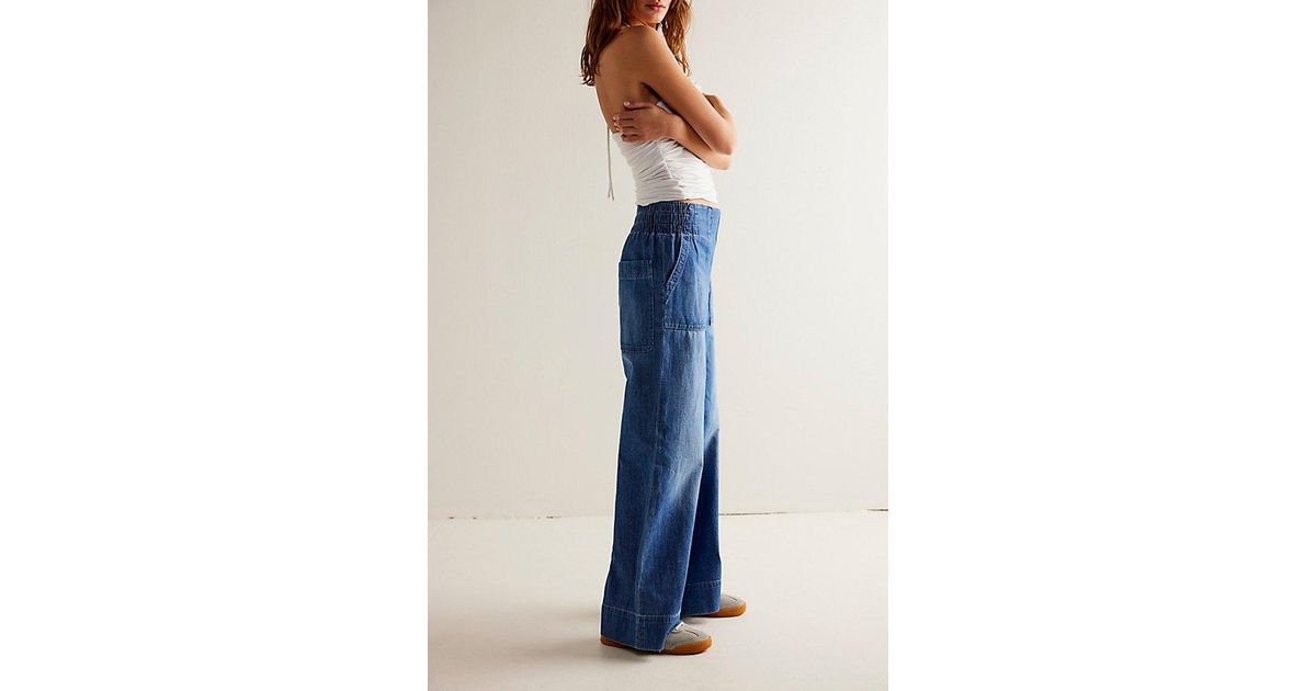 Free People We The Free Breezy Denim Pull on Jeans In Blue Lyst Free people we the free breezy denim pull on jeans in blue lyst