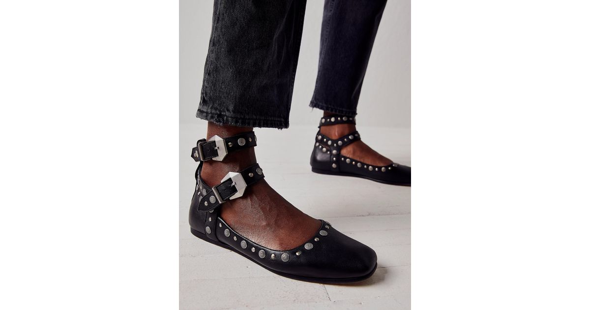 Free People Leather Mystic Mary Jane Double-strap Flats in Black | Lyst