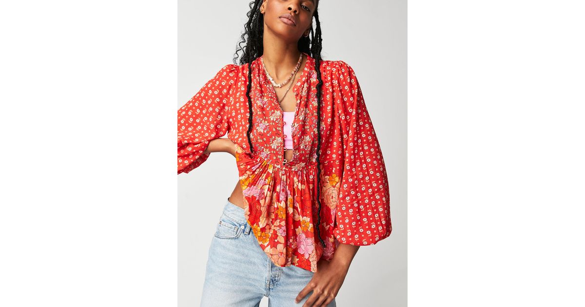 Free People Spell Yellow Rose Boho Blouse in Red | Lyst