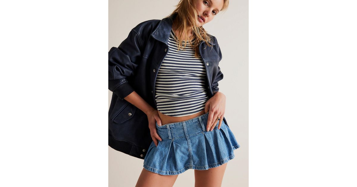 Free People Pleated Denim Micro Skirt in Canyon Blue at Nordstrom, Size 12